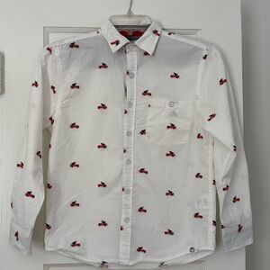 Free Planet  Button Down  Holiday Christmas Boys Shirt SZ 10/12